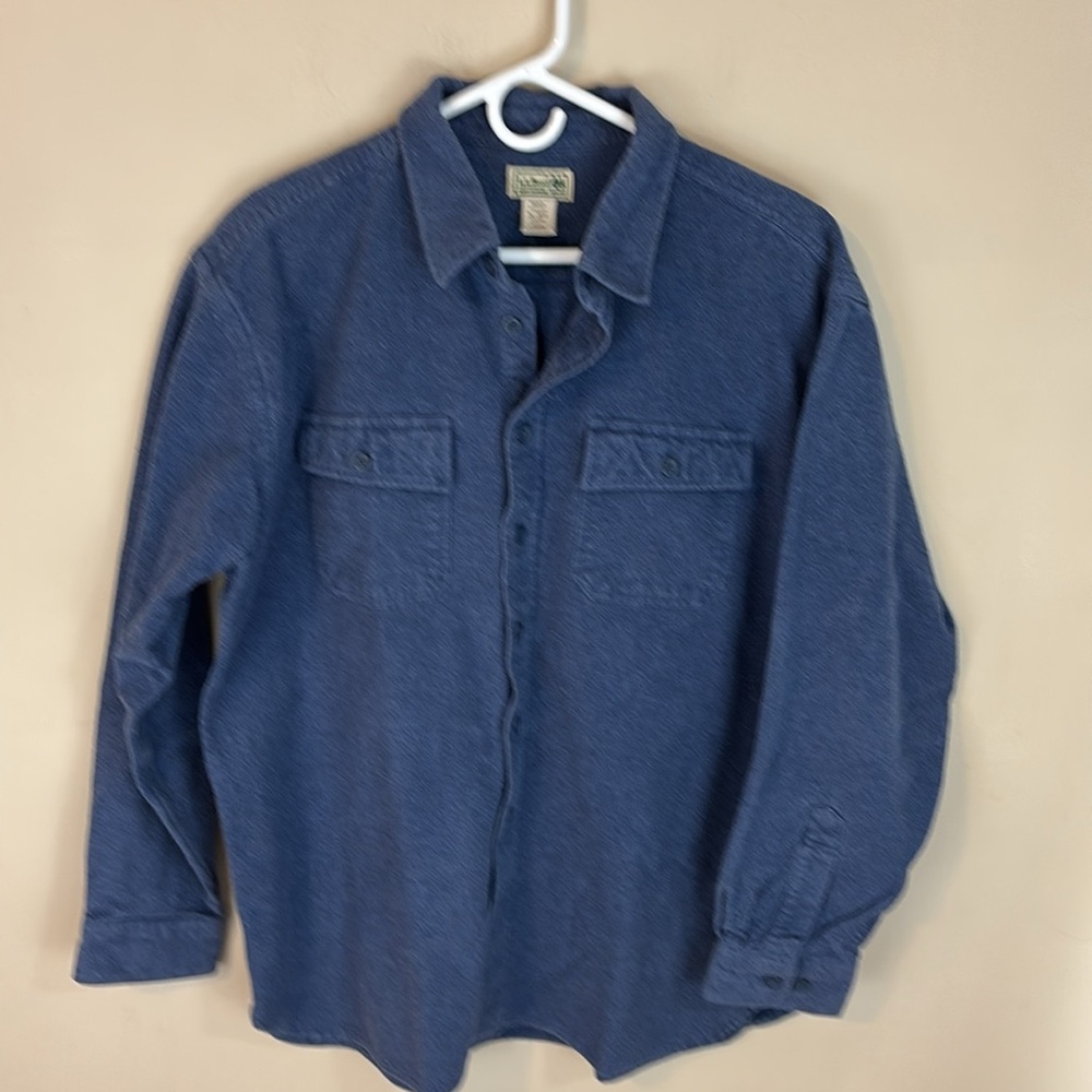 Vintage LL Bean Blue Heavy Chamois Cloth Button Up Shirt Size XL Reg